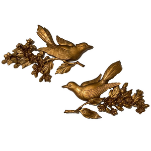Vintage 1967 Dart Syroco Birds & Dogwood Flowers Wall Hanging Plaques Gold